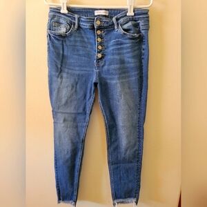 Flying Monkey - High Rise Ankle Skinny w Button Fly in Med Blue